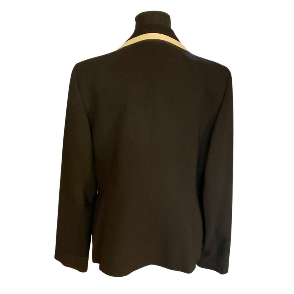 Black Blazer Cream Contrast Trim Women 12 Classic Chic Chanel Inspired Jacket - Picture 4 of 8